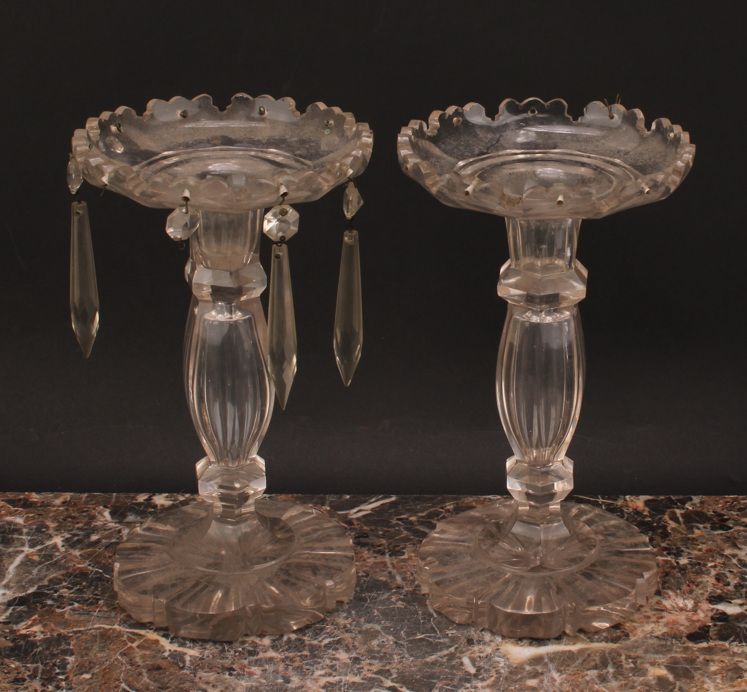 A pair of late 19th century clear glass lustres, 21.5cm high, c.1890 - Image 2 of 2