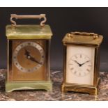 An onyx carriage timepiece, by Elliott, London, 8cm rectangular brass clock dial with silvered