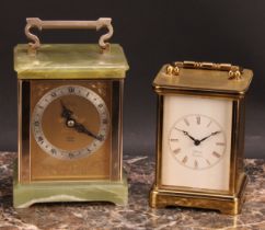 An onyx carriage timepiece, by Elliott, London, 8cm rectangular brass clock dial with silvered