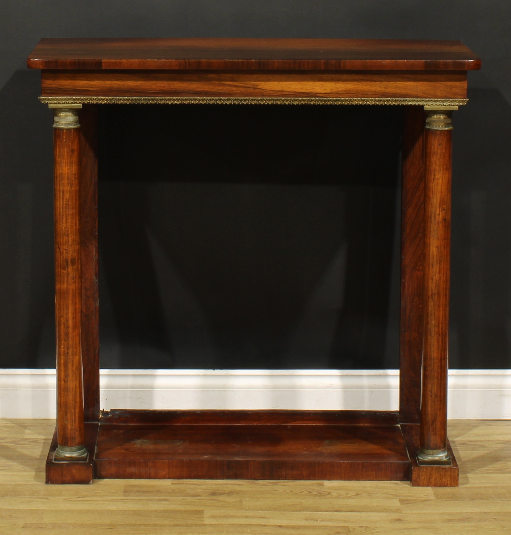 A 19th century French Empire gilt metal mounted rosewood pier table, slightly oversailing top, - Image 2 of 5