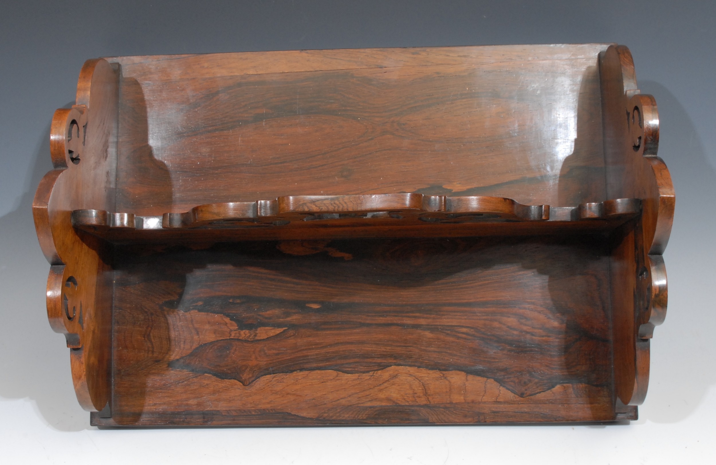 A William IV rosewood rectangular book carrier, double-sided, pierced and shaped end supports and - Image 3 of 3