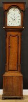 A George III mahogany and oak longcase clock, 31cm arched painted dial inscribed Jno Rogers,