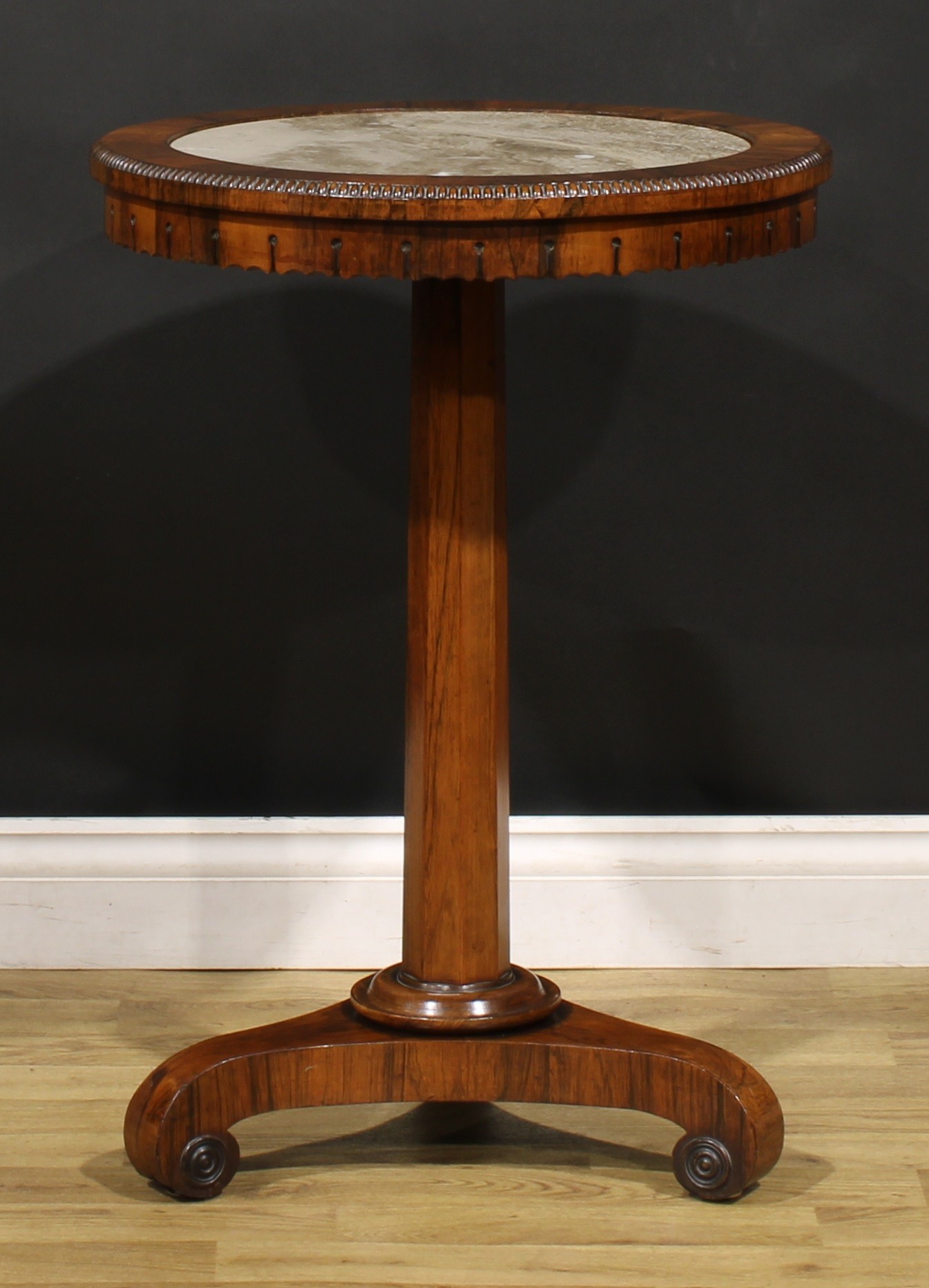 A George/William IV rosewood pedestal centre or lamp table, circular top with beaded border and - Image 2 of 3