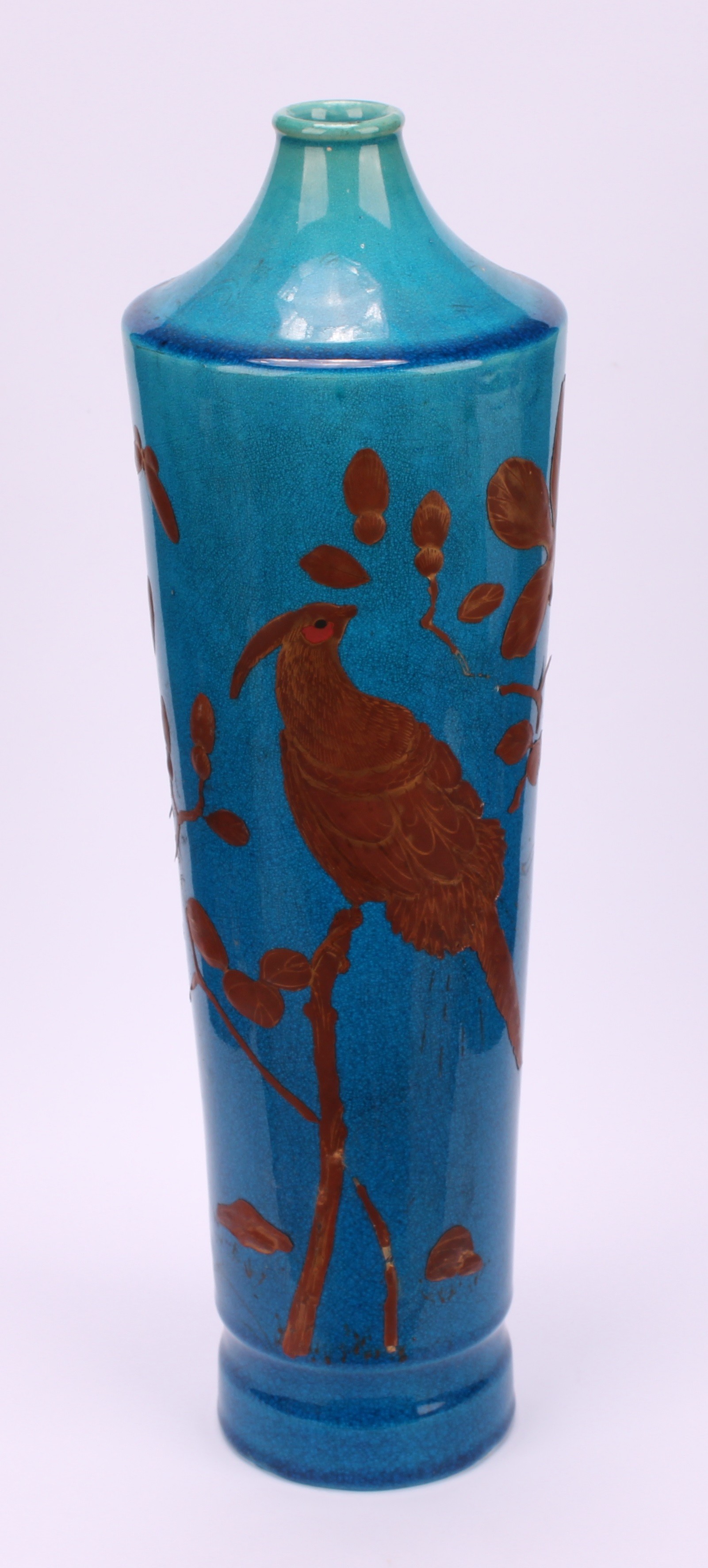 A Japanese Awaji tapered cylindrical vase, decorated in gilt with a bird, a butterfly and - Image 2 of 5