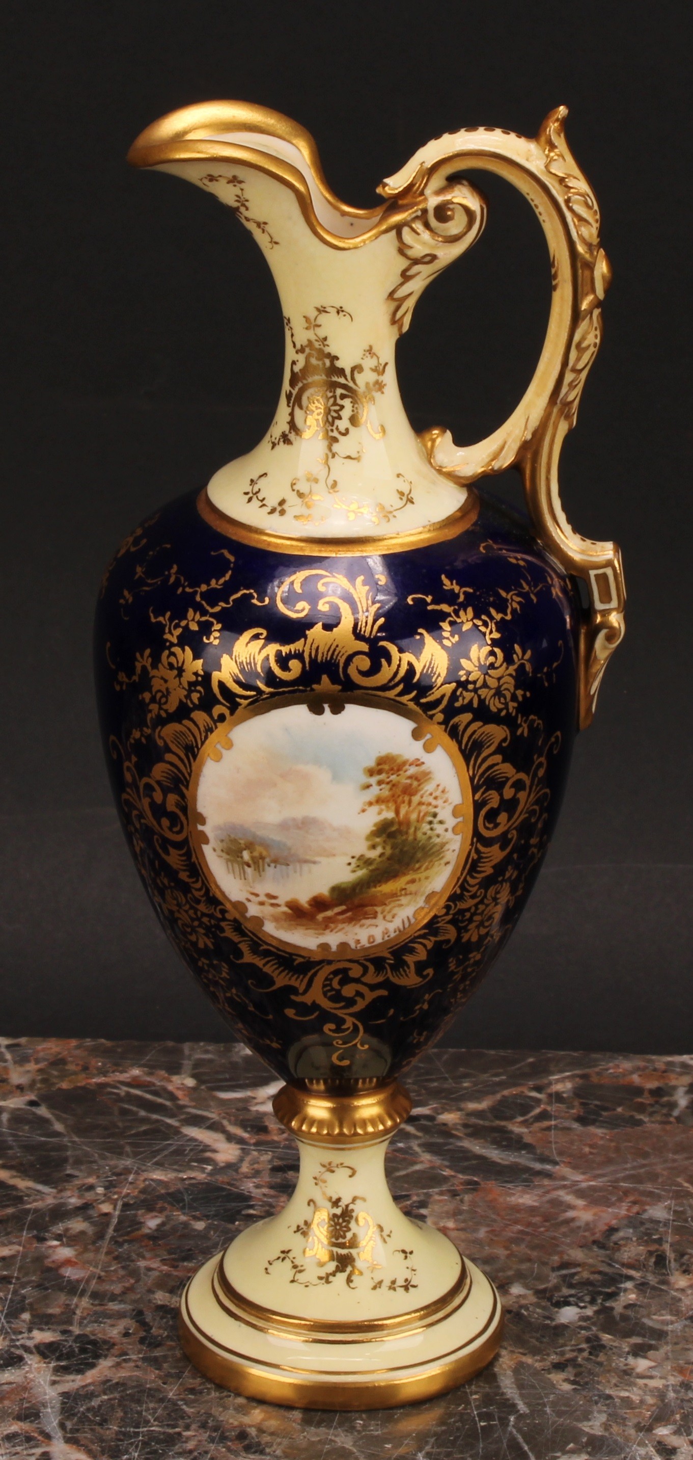 A Coalport Named View ewer, painted by E. O. Ball, signed, Loch Farr, within gilt cartouche, on a - Image 2 of 6