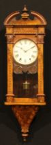 A late 19th century walnut and parquetry architectural wall clock, 20cm circular dial inscribed with