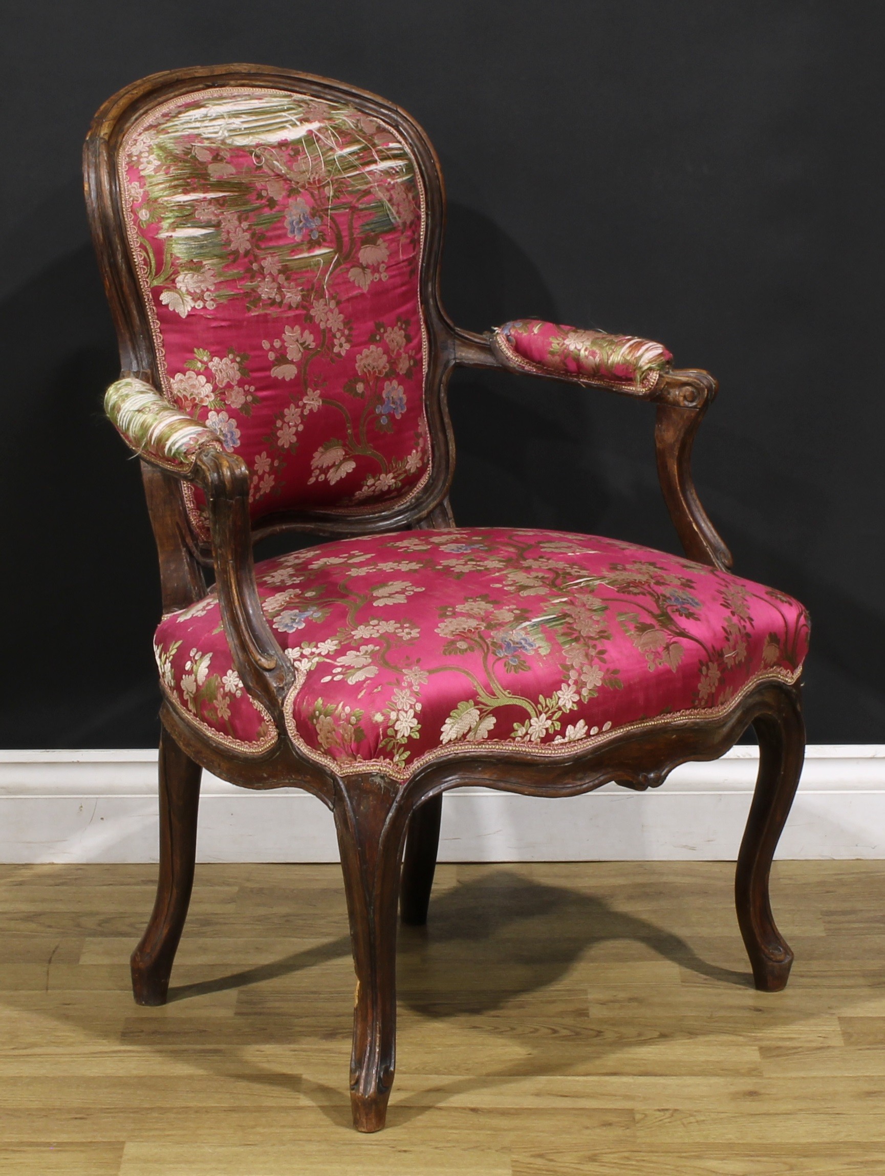 A pair of 19th century French Louis XV Revival beech fauteuil à la reine elbow chairs, 86cm high, - Image 3 of 9