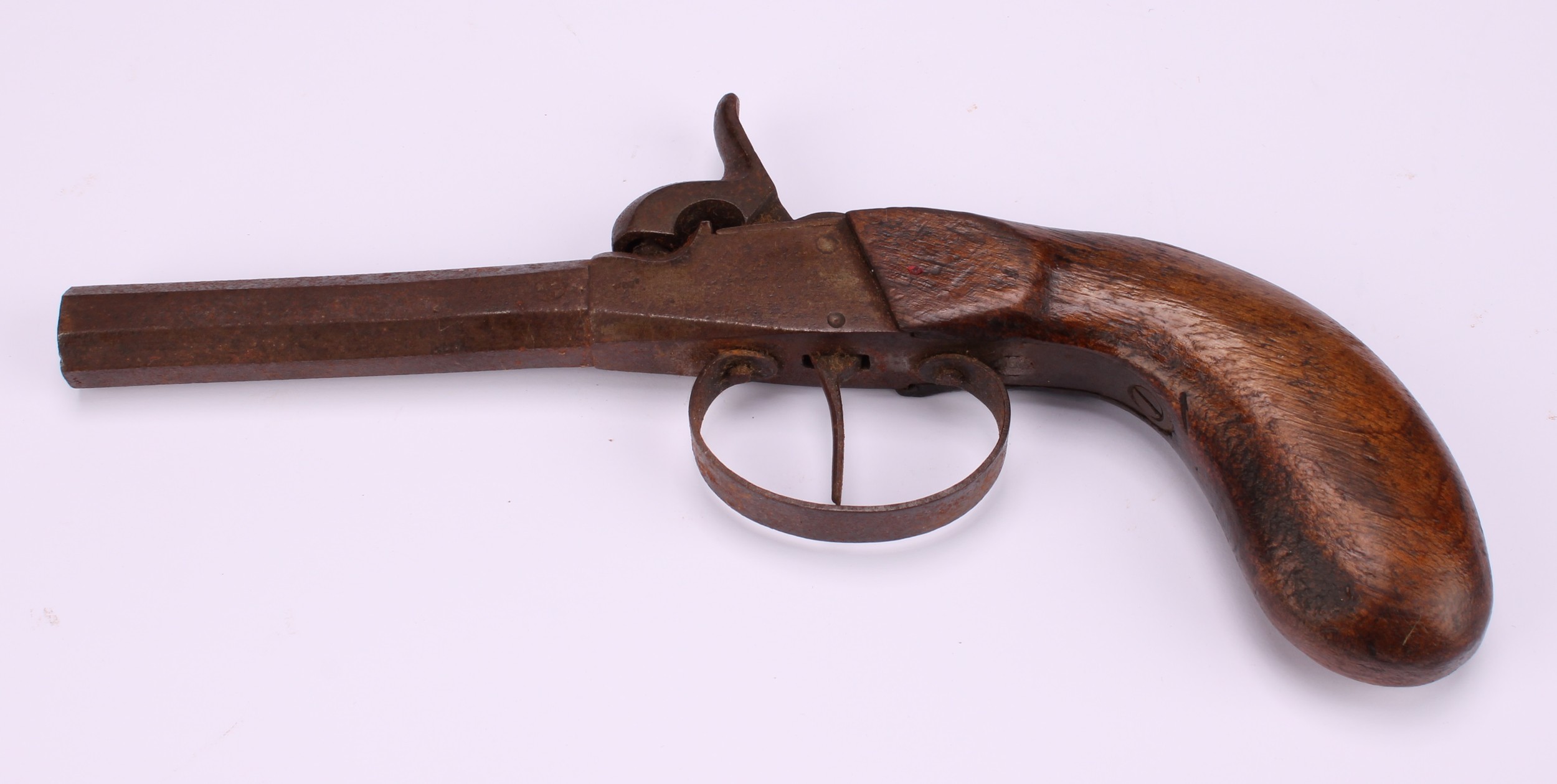 A 19th century percussion belt pistol, 13.5cm octagonal barrel, integral ramrod, chequered grip, - Image 8 of 10