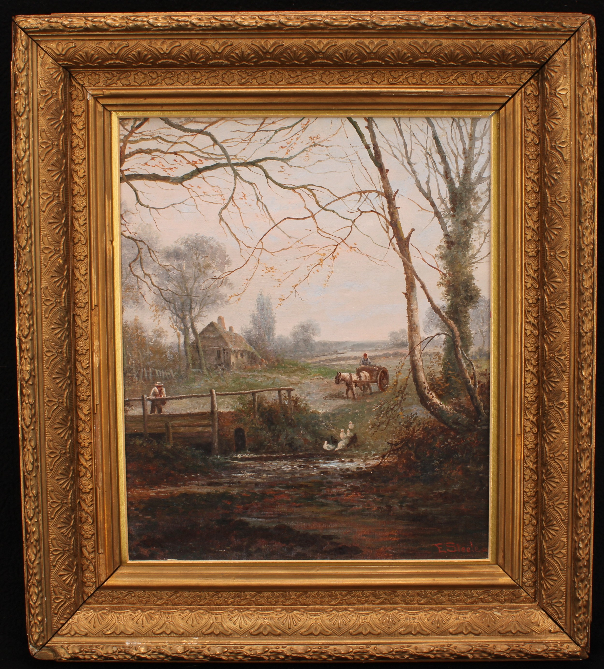 Edwin Steele (British, 1837-1898) Crossing the Ford, signed, oil on canvas, 34.5cm x 28cm - Image 2 of 4