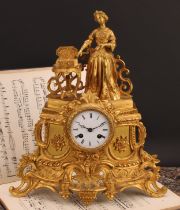 A 19th century French Louis XVI Revival ormolu mantel clock, 7.5cm white enamel dial inscribed