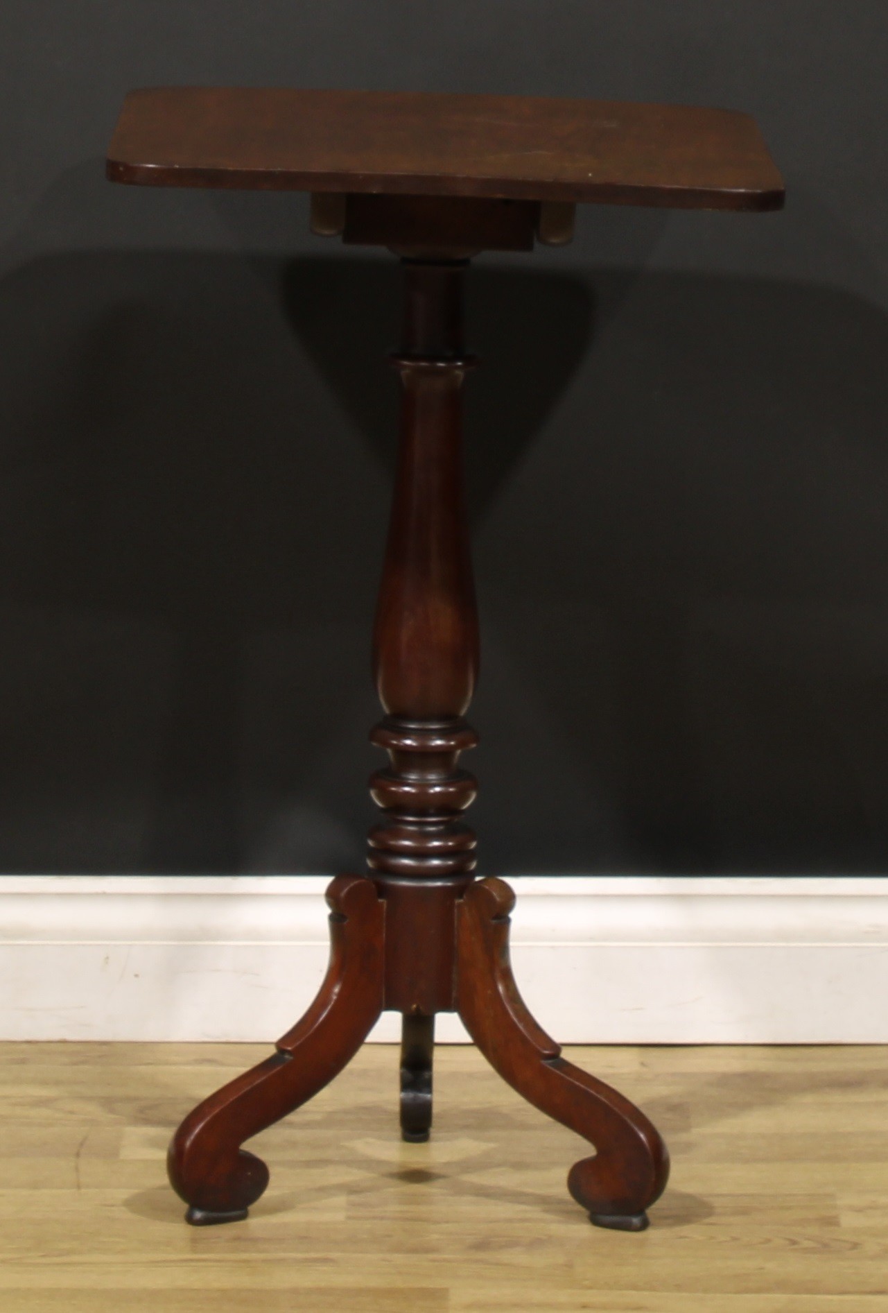 An early Victorian mahogany tripod occasional table, rounded rectangular tilting top, turned column, - Image 2 of 4