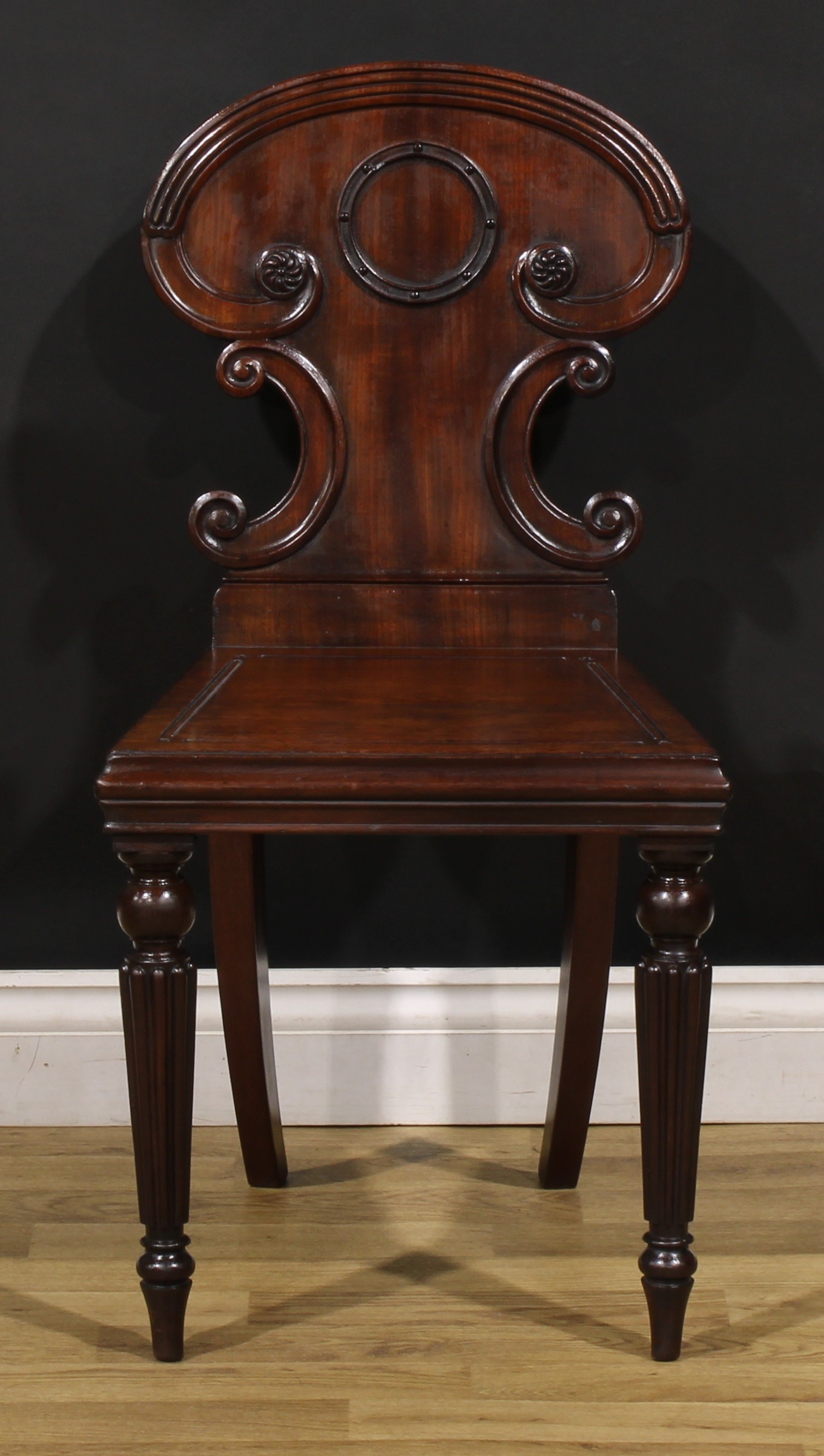 A pair of George IV mahogany hall chairs, in the manner of Gillows of Lancaster and London, each - Image 2 of 9