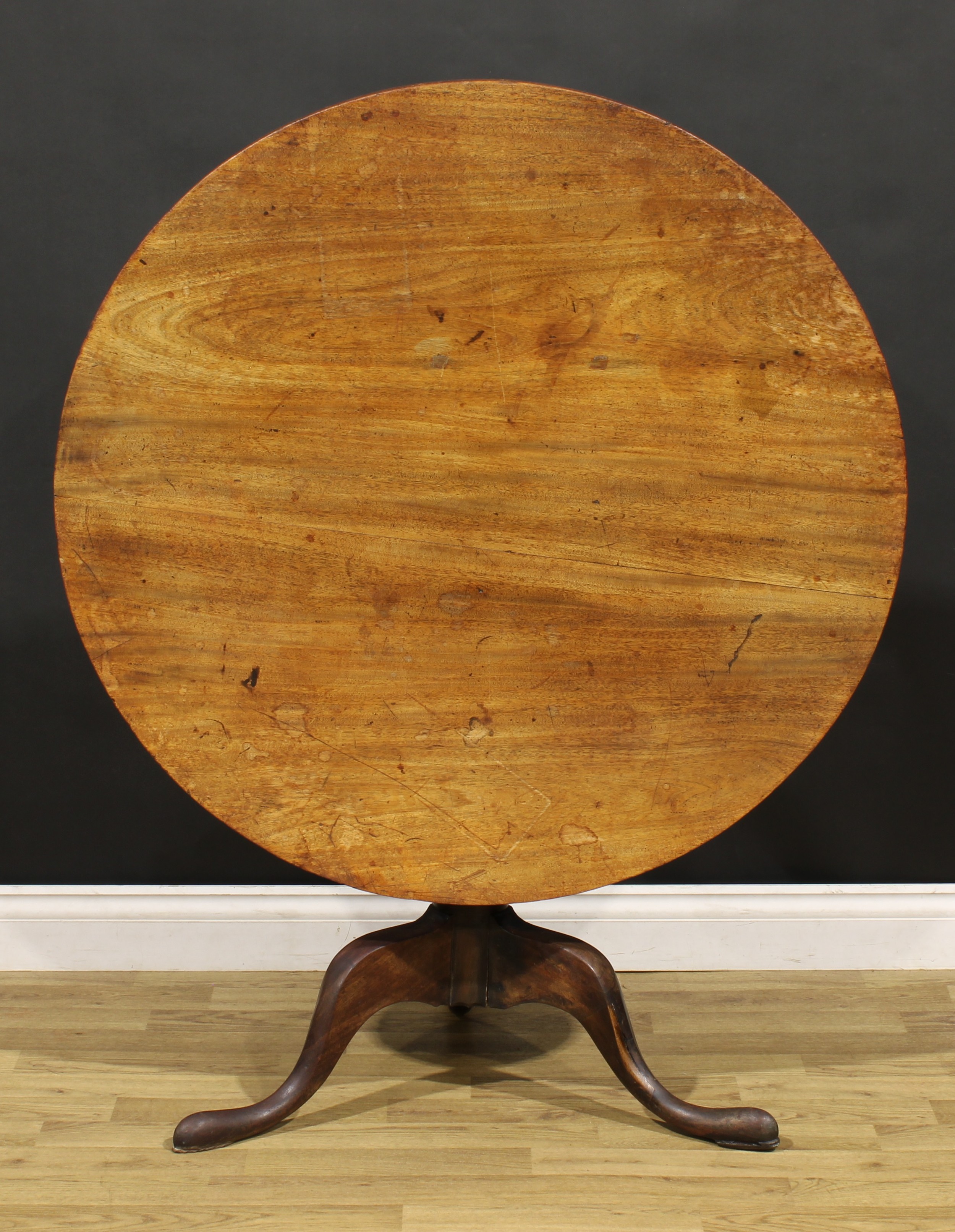 A George III mahogany tripod occasional table, circular tilting top, baluster column, cabriole legs, - Image 3 of 4