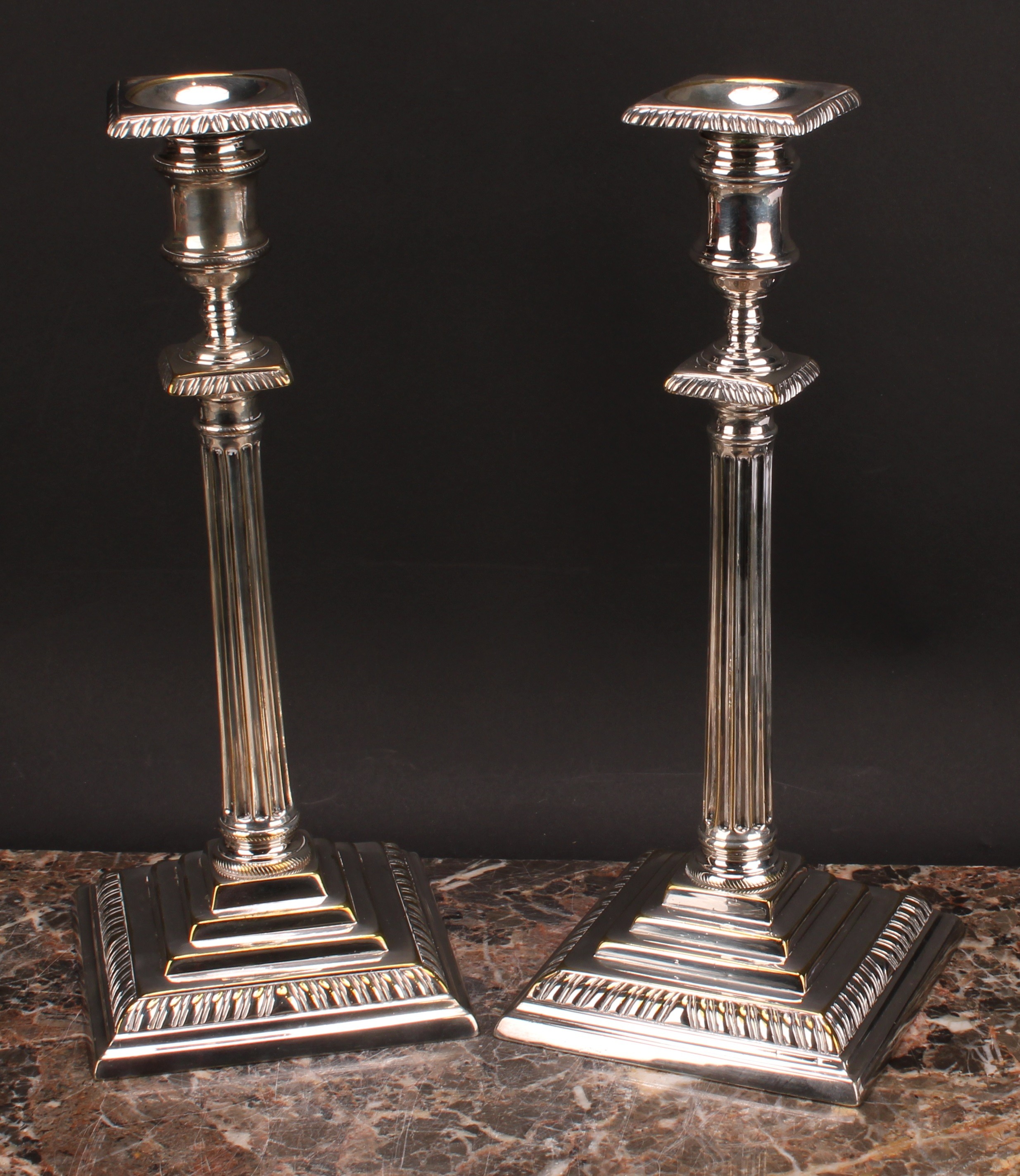 A pair of George III 'Teutonic' German silver plated or paktong table candlesticks, detachable - Image 2 of 6