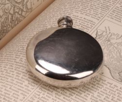 A Victorian silver circular pocket flask, quite plain, screw-fitting cover, 9.5cm long, London c.