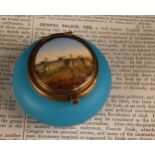 The Great Exhibition - a Palais Royal type blue glass circular box, the hinged cover decorated i