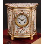 A late 19th century Wedgwood mantel clock, demi-lune porcelain case in the manner of Sheraton,