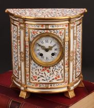 A late 19th century Wedgwood mantel clock, demi-lune porcelain case in the manner of Sheraton,