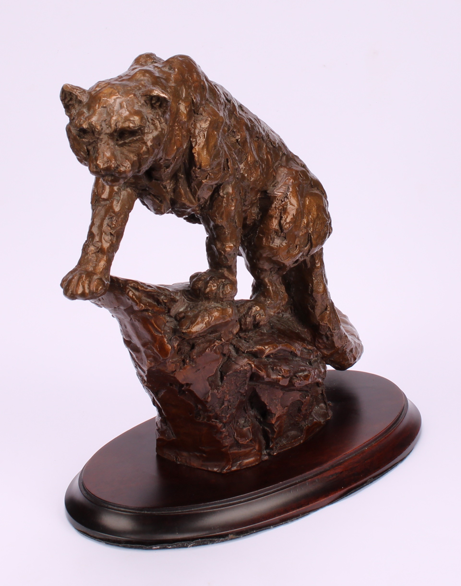 Contemporary School, a patinated bronze, leopard on a rock, signed with monogram MD? and numbered - Image 3 of 5