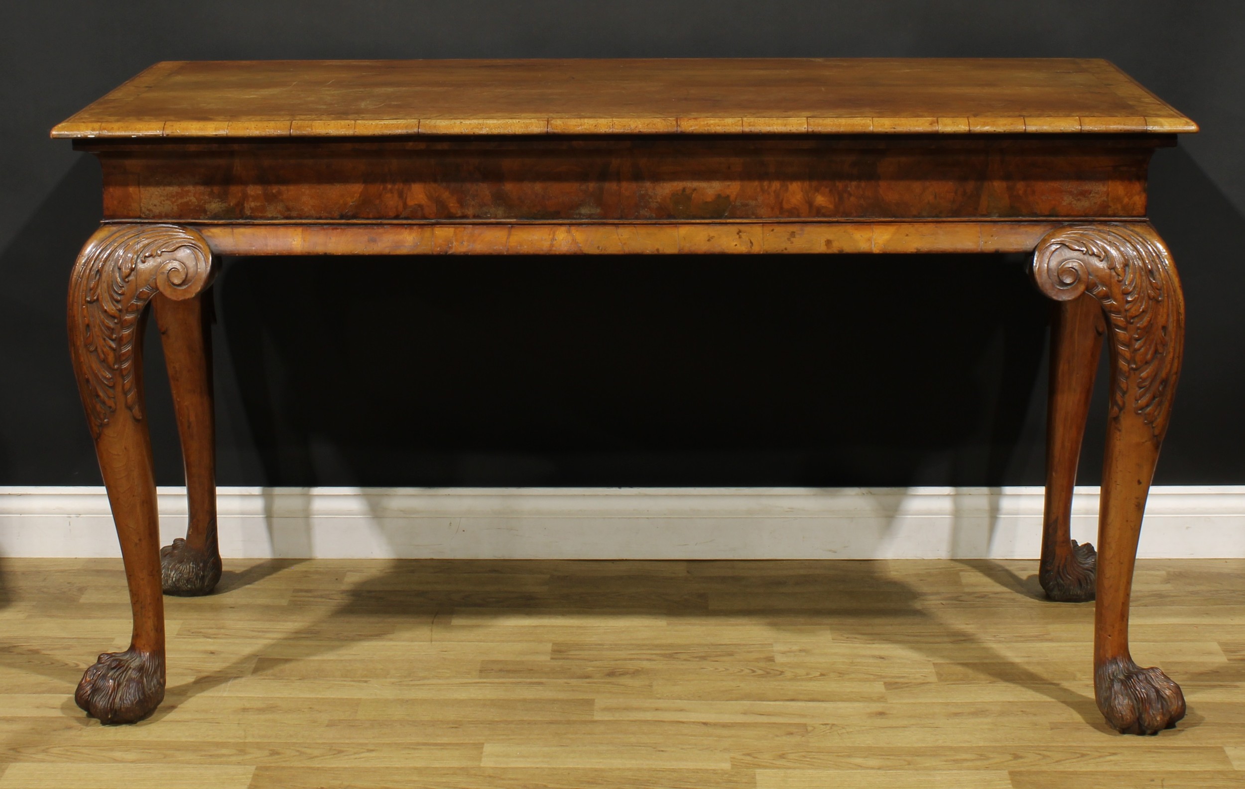 A George I Revival Irish walnut serving table, burr banded rectangular top with moulded edge above a - Image 2 of 3