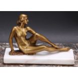 French School (second quarter 20th century), an Art Deco gilt patinated bronze, of a female nude,