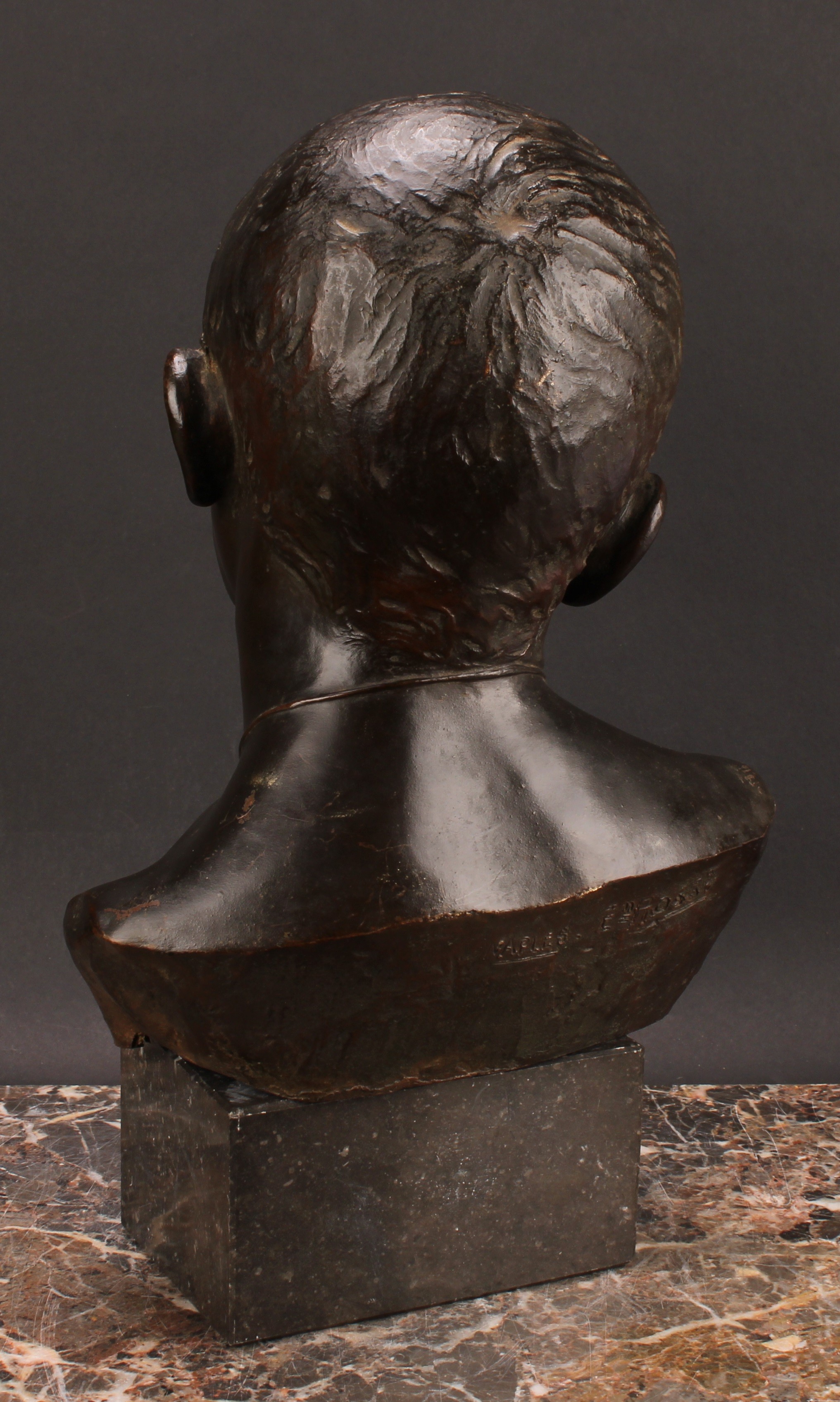 Eduardo Rossi (1867-1926), a brown patinated bronze, bust of a young boy, signed in the maquette, - Image 4 of 5