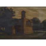 English School (19th century) Figures Beside a Church, oil on canvas, 48.5cm x 65cm