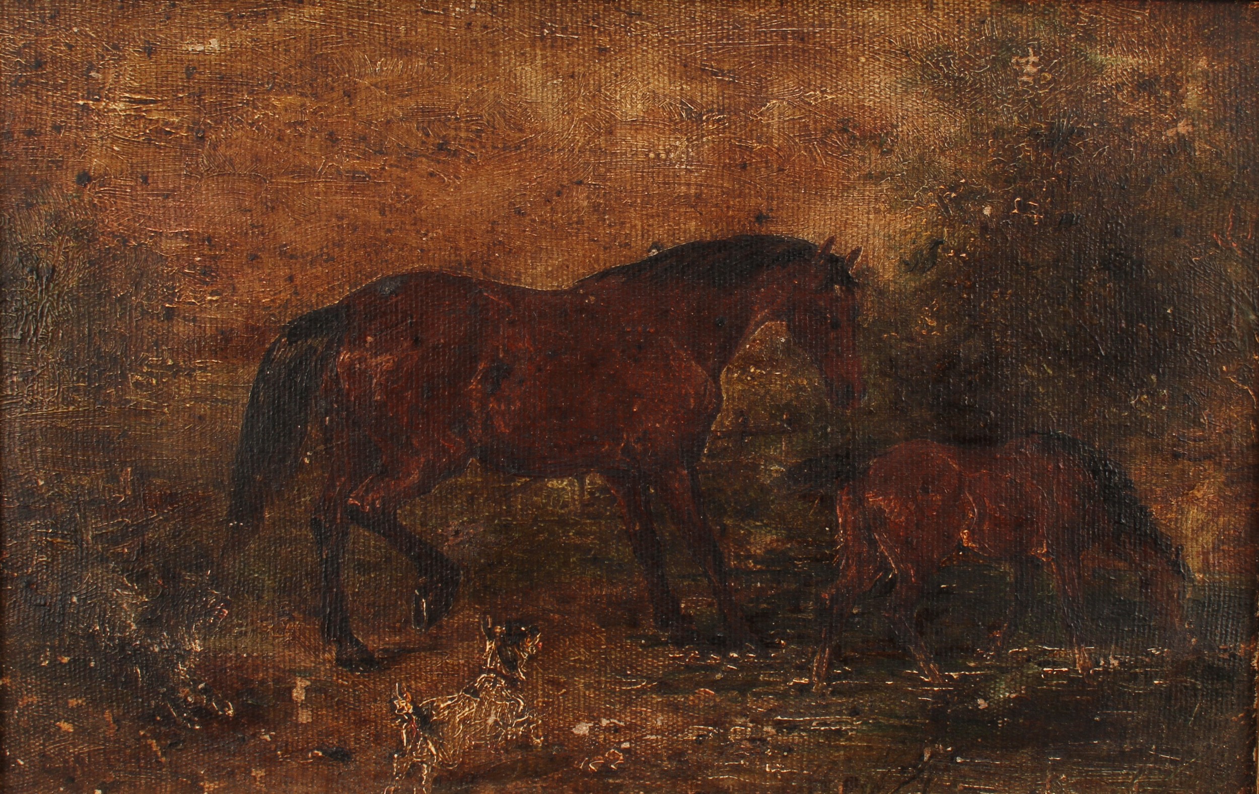 English School (19th century) Horse and Foal, oil on canvas laid on board, 19.5cm x 30.5cm