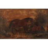 English School (19th century) Horse and Foal, oil on canvas laid on board, 19.5cm x 30.5cm