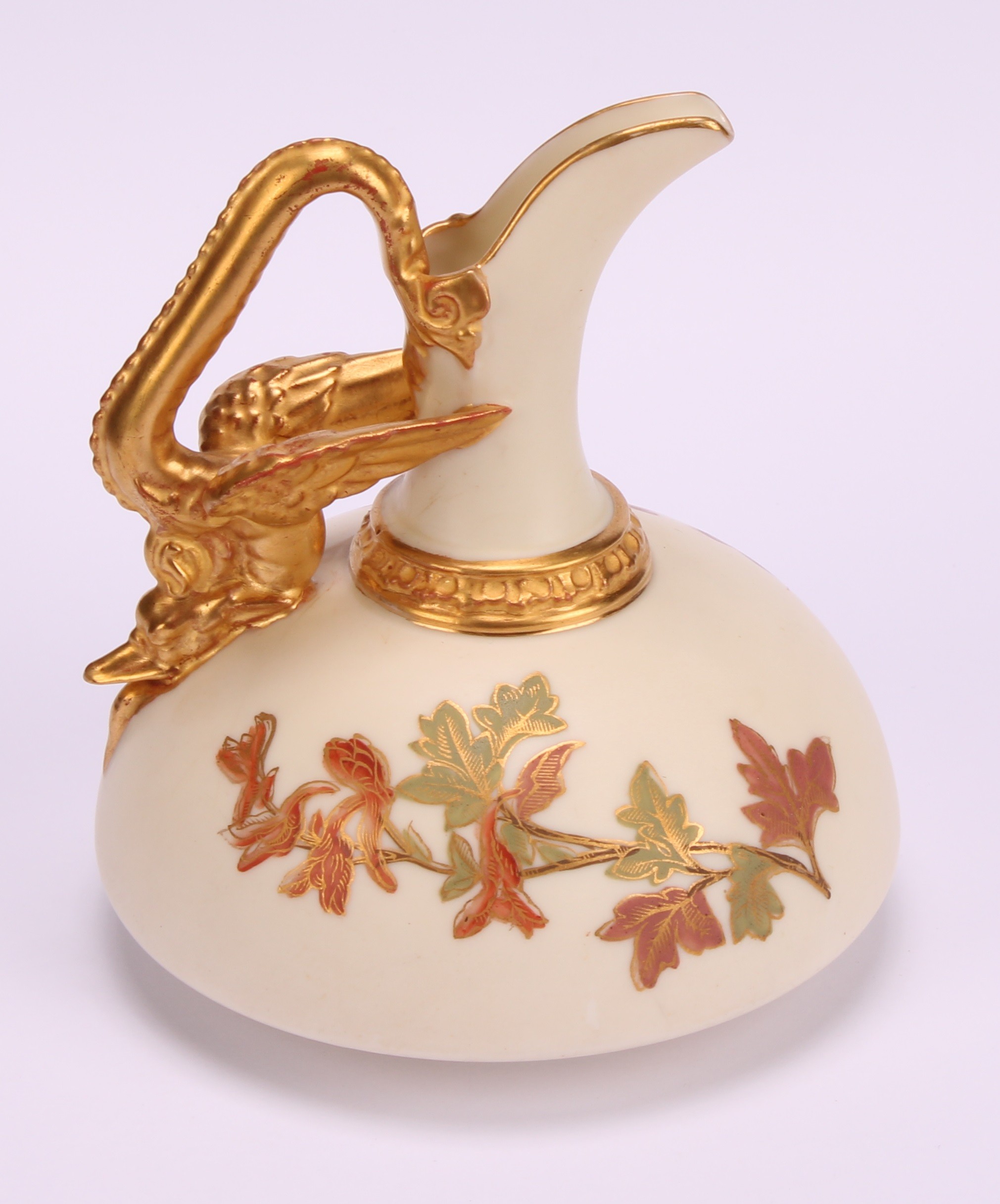 A pair of Royal Worcester ewers, of compressed form, decorated in the Aesthetic manner with - Image 3 of 10