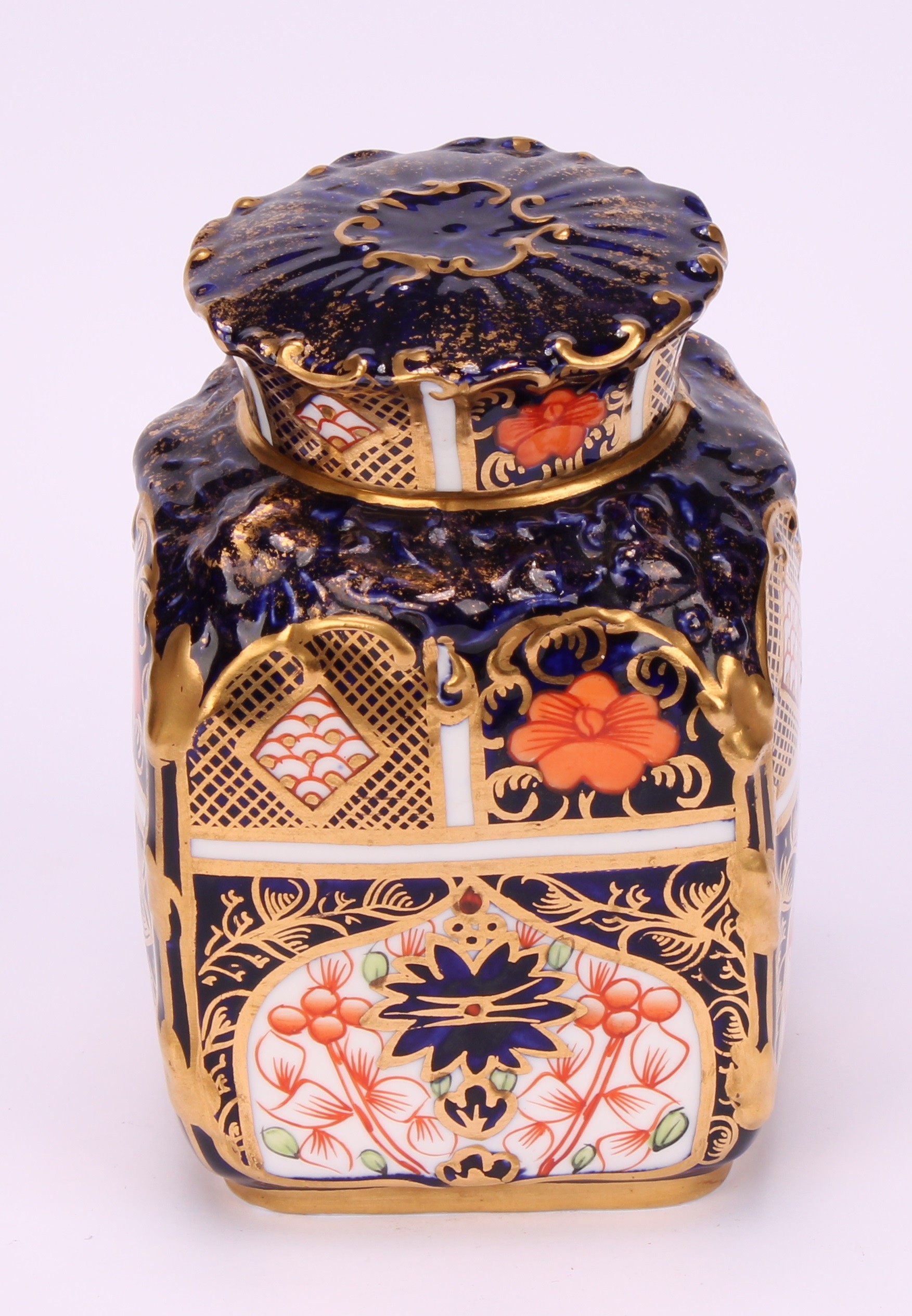 A set of three Royal Crown Derby 1128 pattern shaped rectangular caddies, shaped circular covers, - Image 4 of 19
