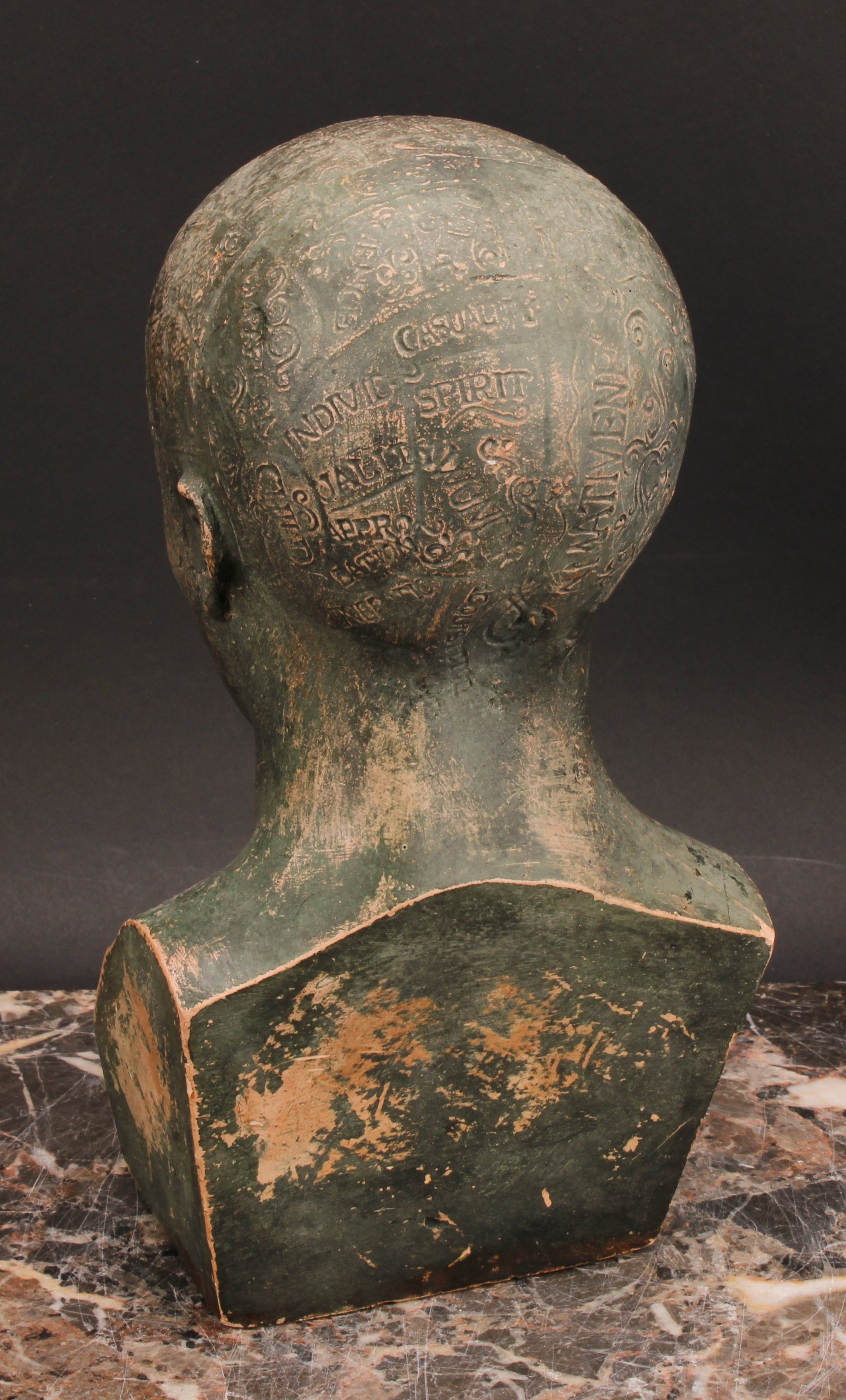 Medical Interest - an early 20th century terracotta phrenology head, mapped out with traits and - Image 4 of 4