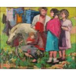 Irish School (20th century) Gypsy Family, indistinctly signed to verso, oil on canvas, 44cm x 52.5cm