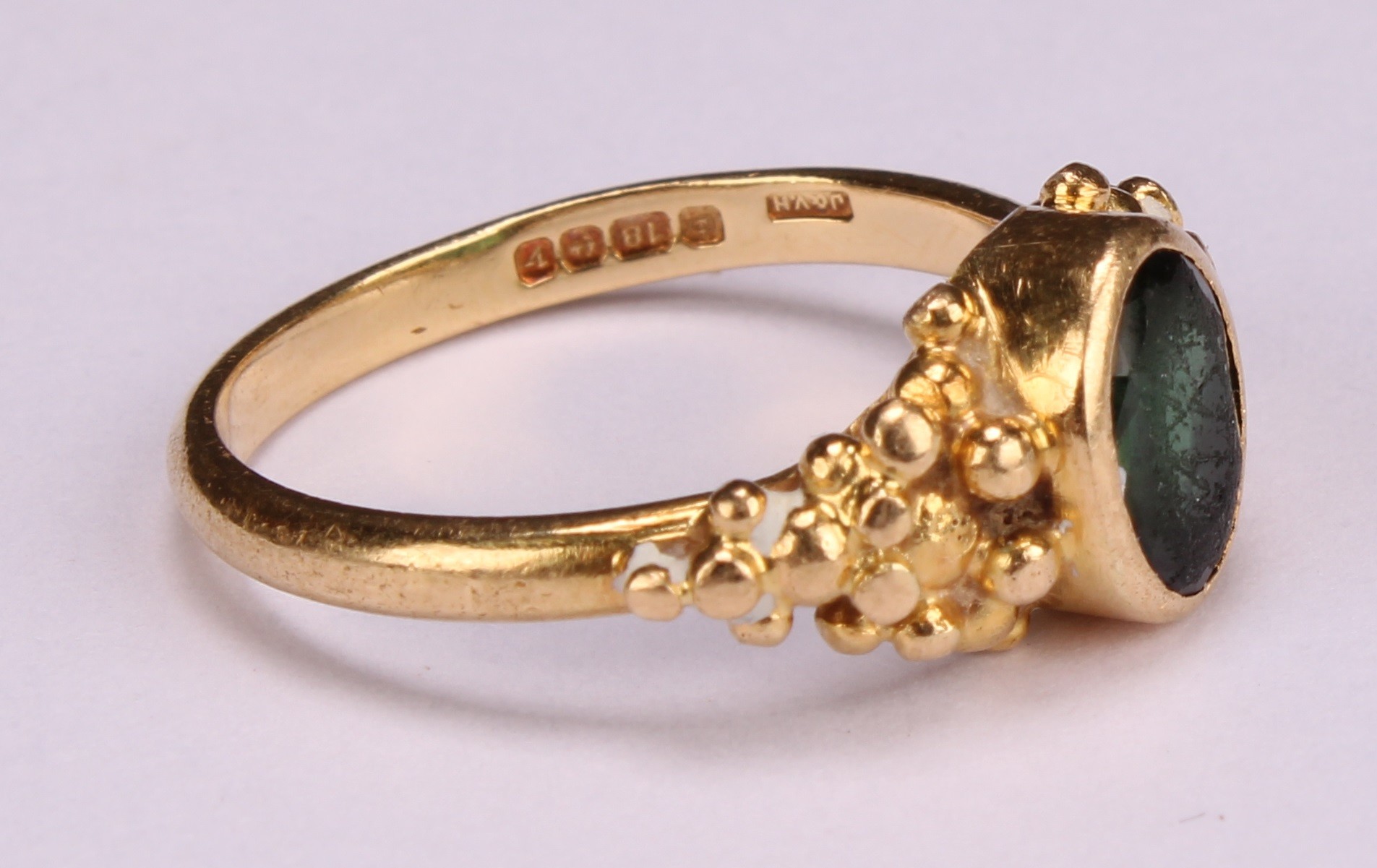 An 18ct gold diamond and blue stone ring, size M/N, marked 750, 5g; an 18ct gold ring, set with a - Image 6 of 8