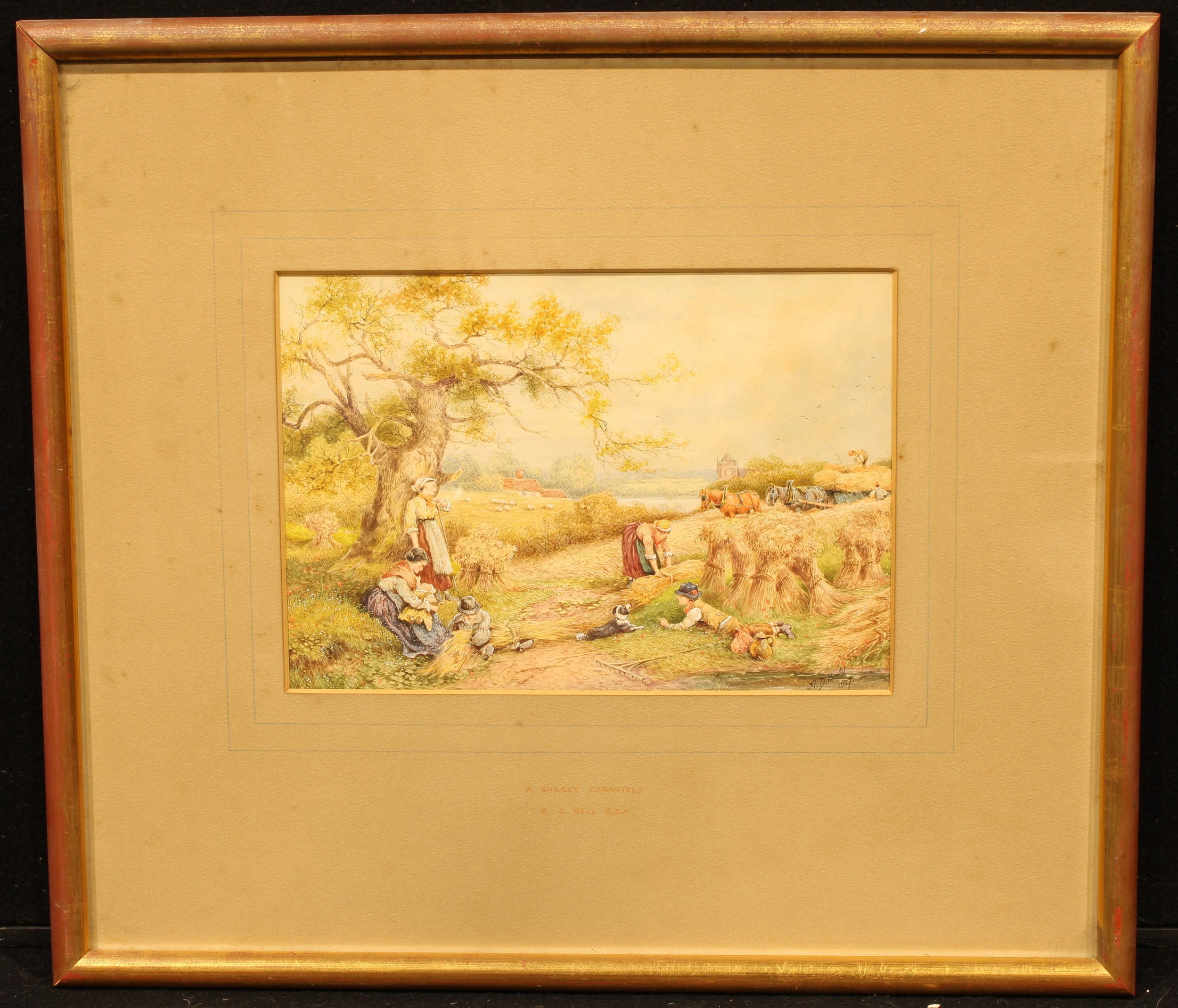A D Bell (1884 - 1966) A Surrey Cornfield signed, dated 1927, watercolour, 17.5cm x 25cm - Image 2 of 4