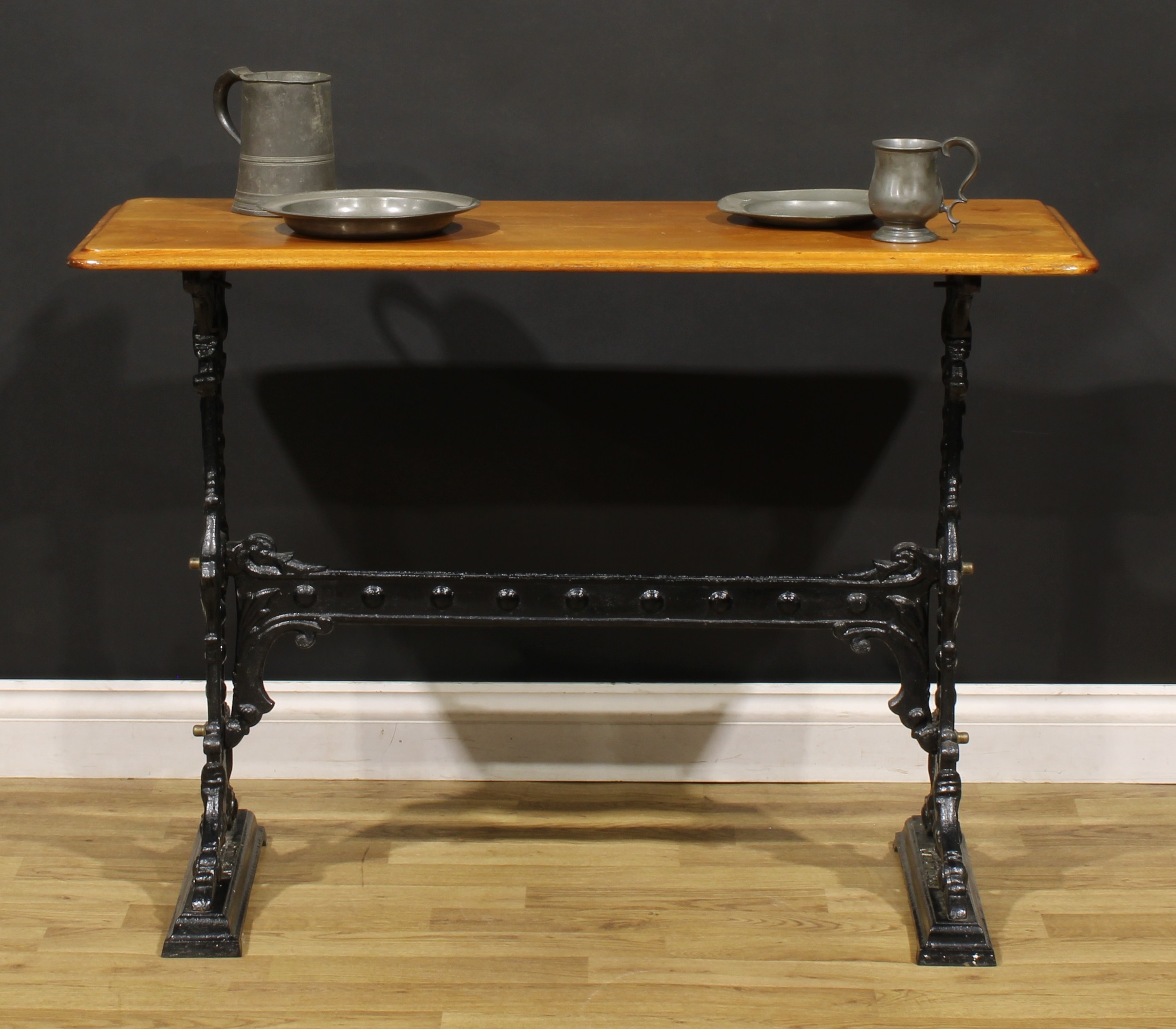 A late 19th century cast iron and mahogany public house or bar table, by Gaskell & Chambers Ltd,