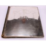 An Edwardian silver and pique desk blotter, inlaid in abalone shell and gold coloured metal with a