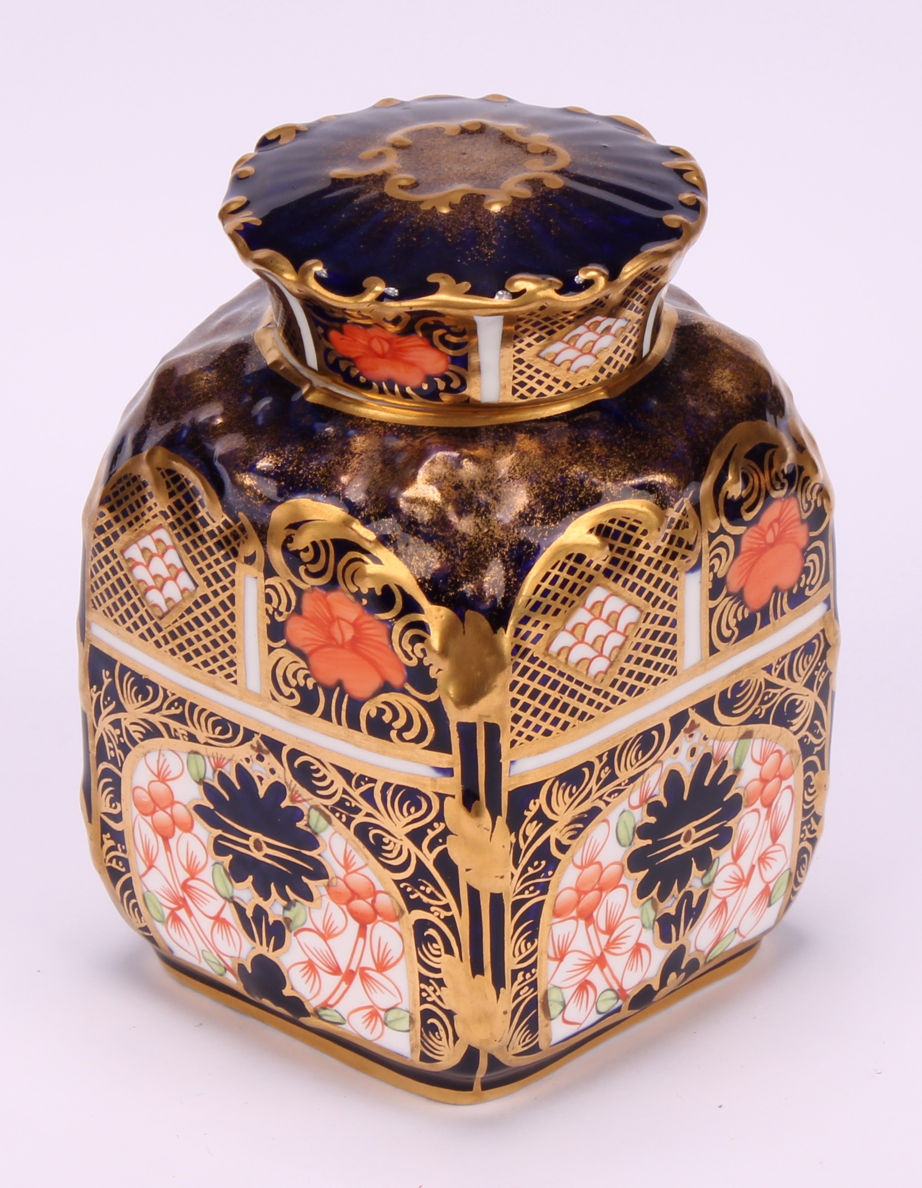 A set of three Royal Crown Derby 1128 pattern shaped rectangular caddies, shaped circular covers, - Image 13 of 19