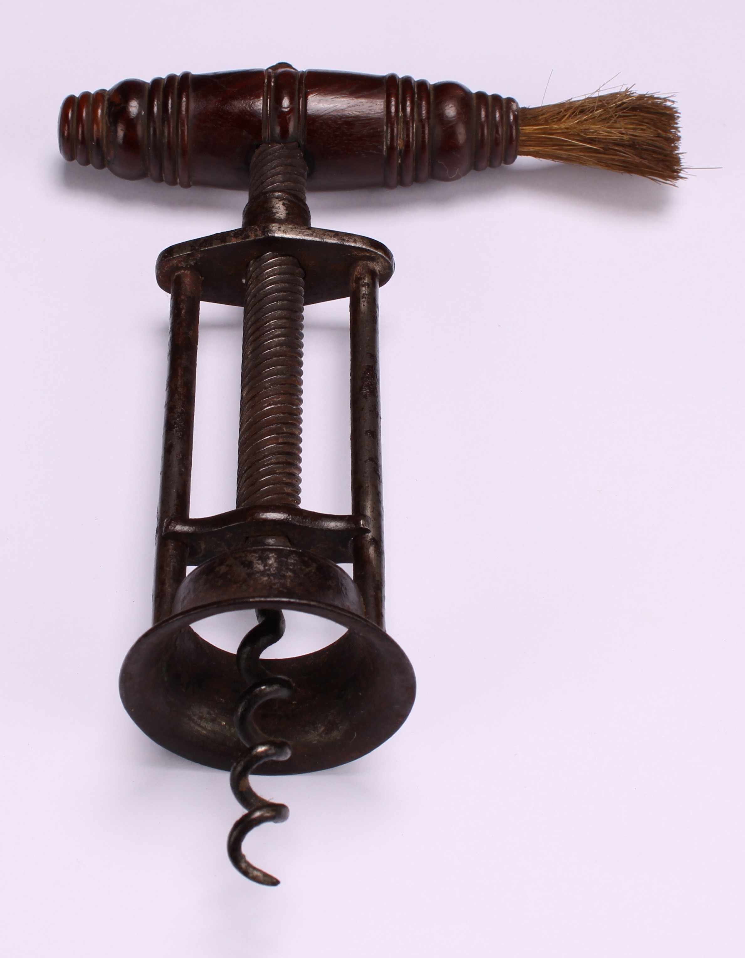 Helixophilia - a 19th century two-pillar mechanical corkscrew, turned rosewood handle, 18cm long - Image 2 of 4