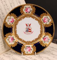 A Chamberlains Worcester armorial plate, centred with the Arms of Hullock impaling Martin, above the