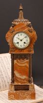 A late 19th century gilt metal mounted onyx tower-form architectural library clock, 8.5cm enamel