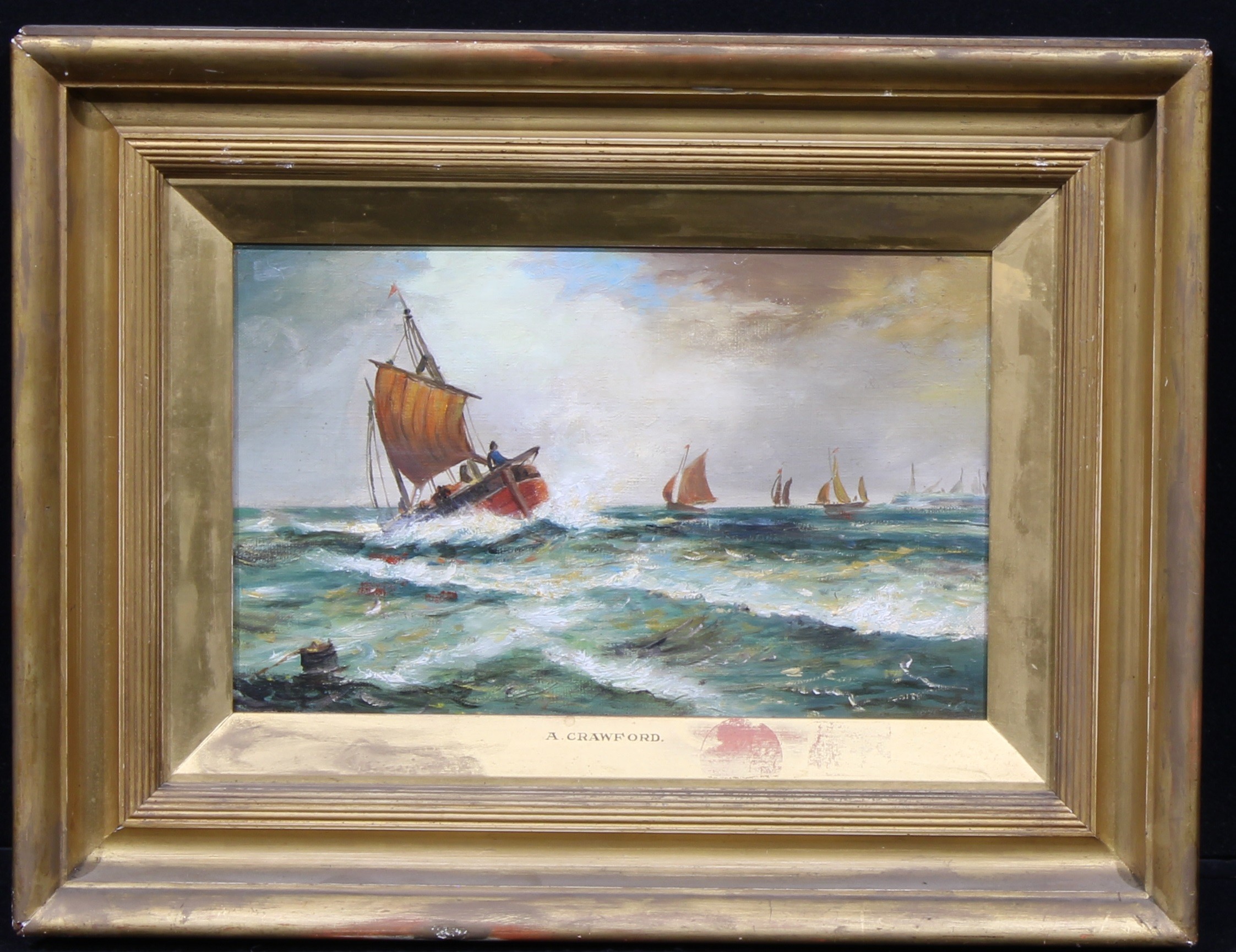 A. Crawford (19th century) Boats on a Rough Sea, oil on canvas, 21.5cm x 34.5cm - Image 2 of 3