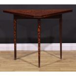 A 19th century Dutch marquetry coaching card table, folding for transport, inlaid throughout in