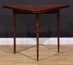 A 19th century Dutch marquetry coaching card table, folding for transport, inlaid throughout in