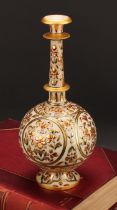 An Indian alabaster rosewater bottle vase, decorated in polychrome and gilt in the Mughal taste,