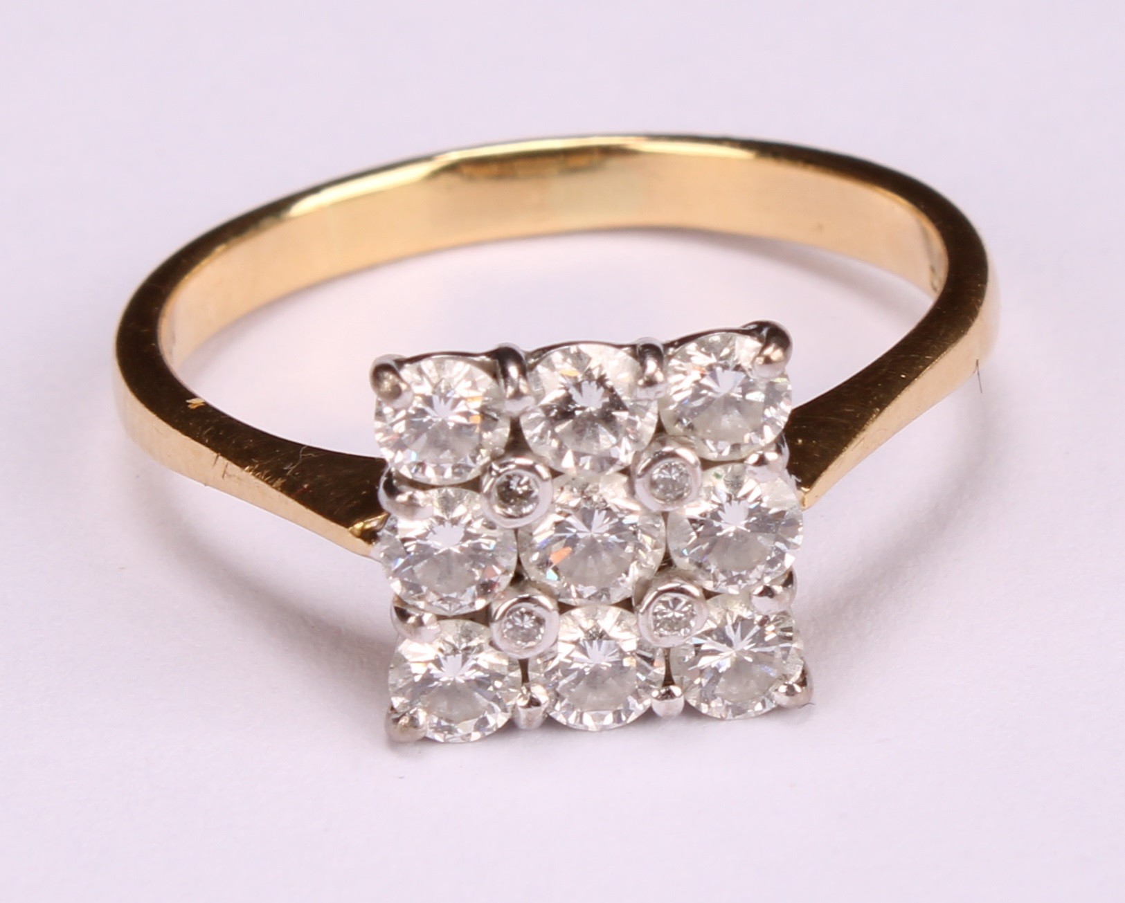 A diamond cluster ring, square set with nine round brilliant cut diamonds, total estimated diamond - Image 4 of 5