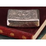 A George III silver curved rounded rectangular snuff box, profusely bright-cut engraved with flowers