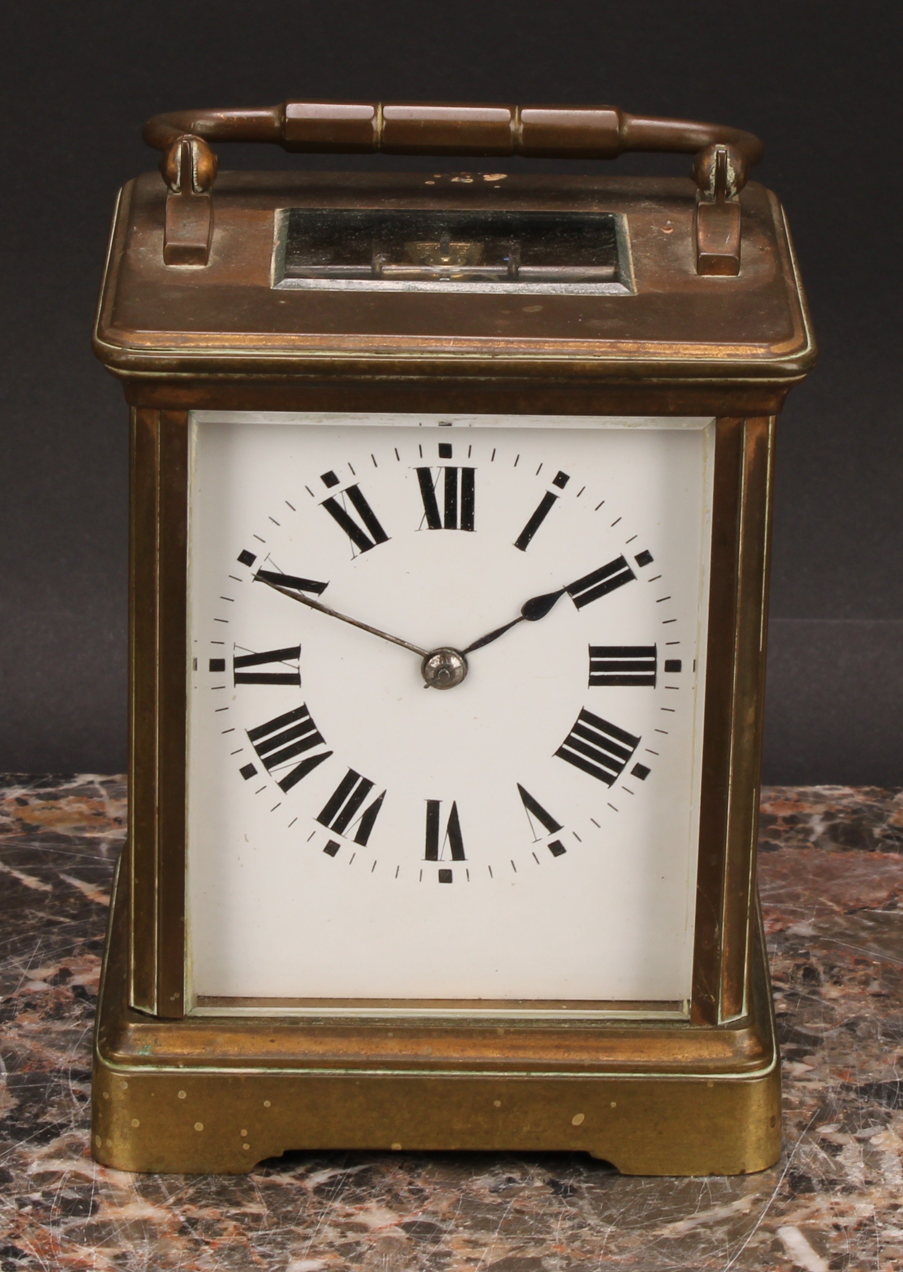 An early 20th century lacquered brass carriage clock, 6.5cm rectangular dial inscribed with Roman - Image 3 of 7