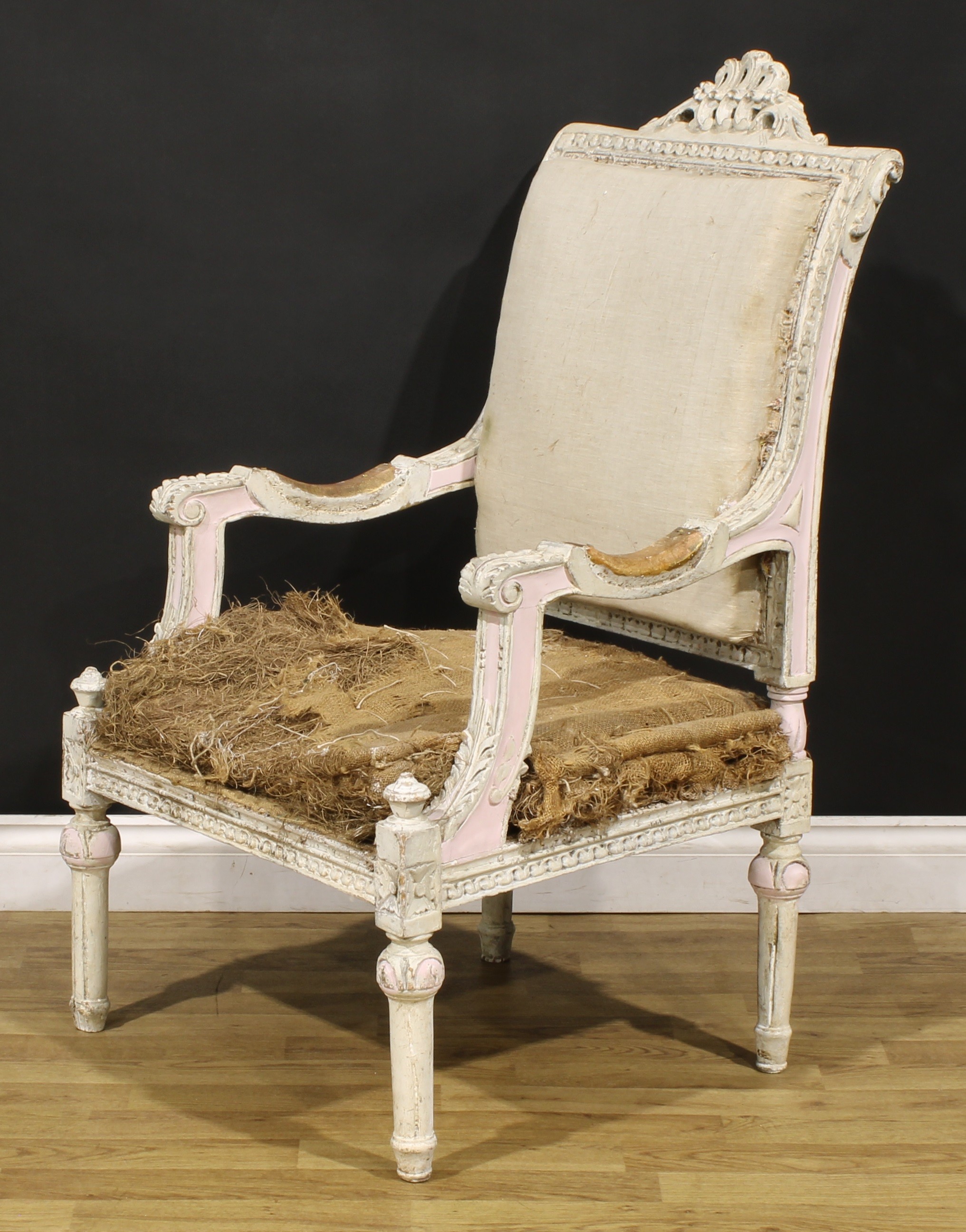A pair of Louis XVI Revival painted armchairs, carved throughout in the traditional manner, fluted - Image 8 of 9