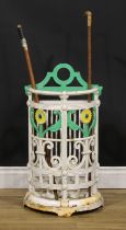 A Victorian cast iron demilune hall walking stick or umbrella stand, designed by Dr Christopher